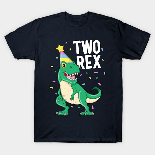 Two Rex 2nd Birthday Boy T-Rex Dinosaur Party Happy Second T-Shirt by 14thFloorApparel